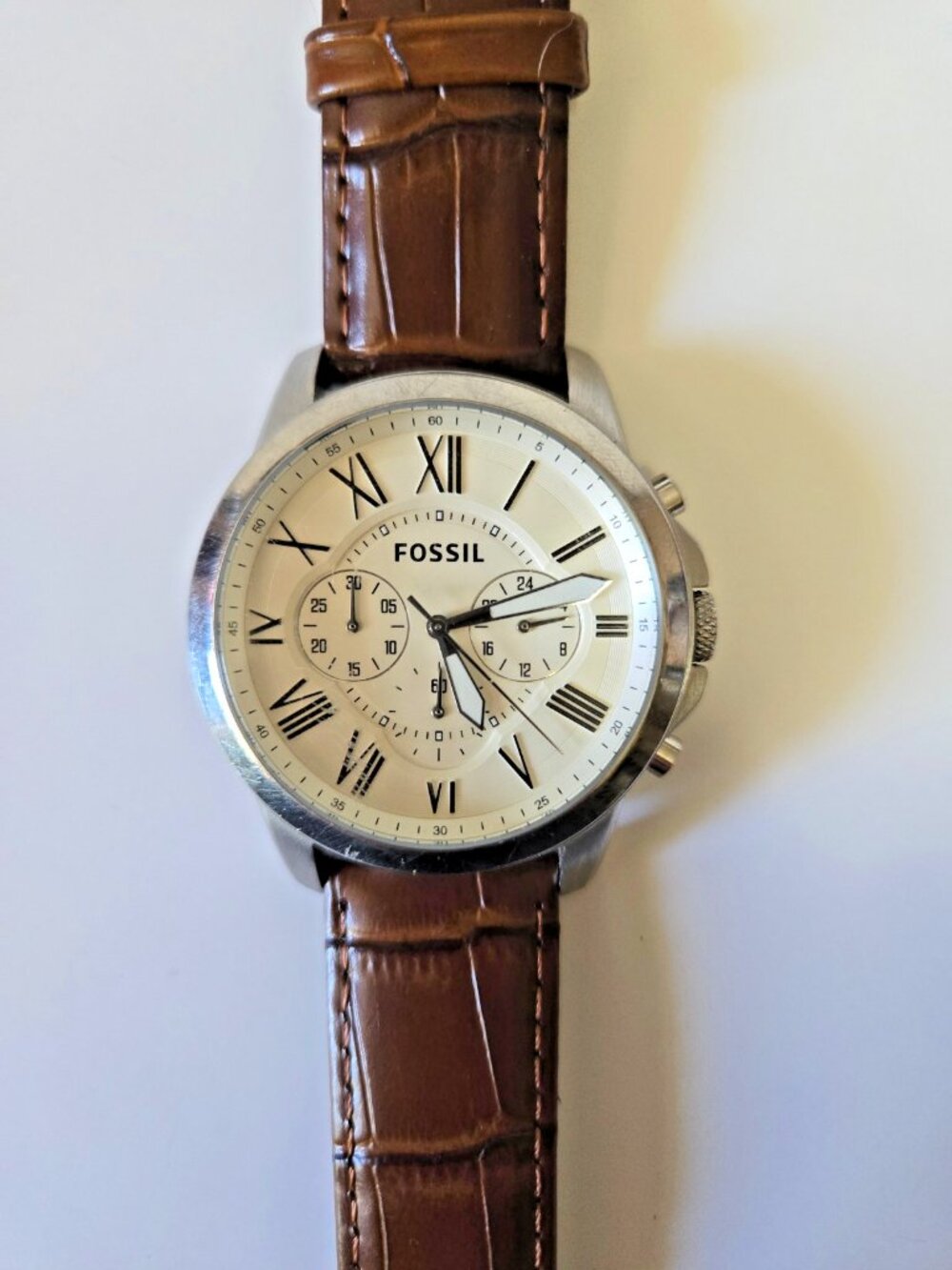 Fossil "Grant" 44mm Chronograph Brown Leather Watch